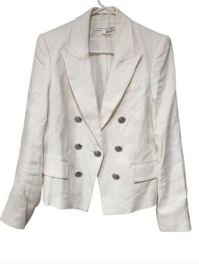 Veronica Beard Diego Dickey Jacket Linen White Silver Buttons Size 14